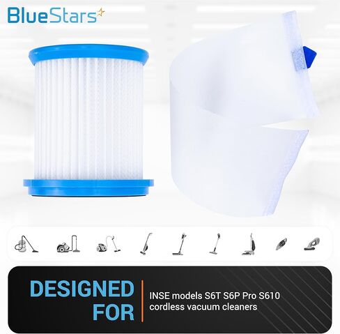 فلتر BlueStars HEPA مع شبكة بيضاء لـ INSE N5S N5T S6T S6P Pro S610/ TMA T120 T121 T151 T150 T220 T210 T181 T180 T220 مكانس كهربائية لاسلكية - قابلة للغسل وقابلة لإعادة الاستخدام - عبوة من 4 + فرشاة in Saudi Arabia