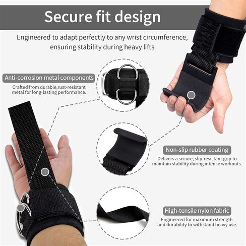Weight Lifting Straps With Cuffed D Ring(1Pair), and Weight Lifting Hooks(1Pair) Set, Wrist Support for Men, Heavy Duty Thick Comfortable, Non-slip, Enhanced Grip, Straps for Weightlifting & Training in Kuwait