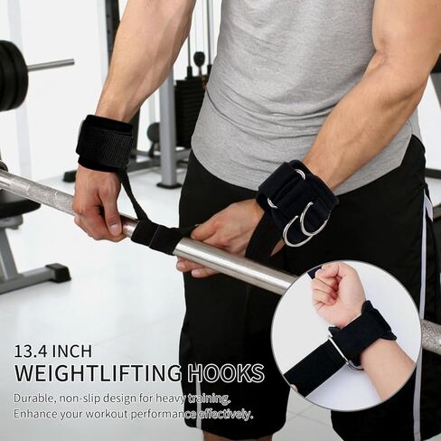 Weight Lifting Straps With Cuffed D Ring(1Pair), and Weight Lifting Hooks(1Pair) Set, Wrist Support for Men, Heavy Duty Thick Comfortable, Non-slip, Enhanced Grip, Straps for Weightlifting & Training in Kuwait