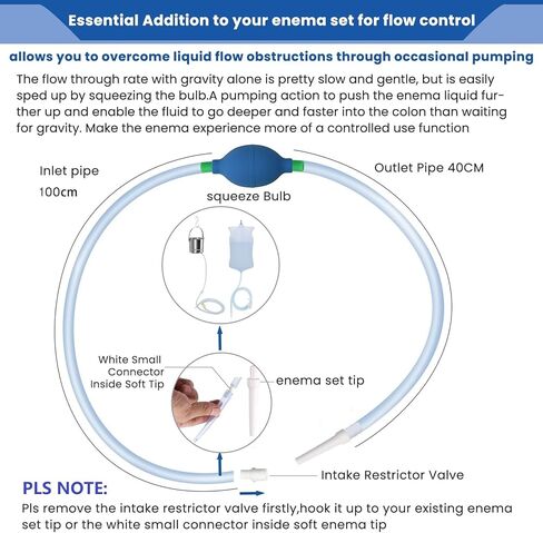 5 Foot Long Silicone Enema Bulb Kit Colon Cleansing Higginson Siphon Pump, Enema Replacement Tubing Hose Tube Nozzle Check Flow Valve Enema Syringe Anal Douche Viginal Wash Shower Attachment Men Women in Kuwait