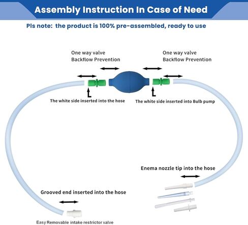 5 Foot Long Silicone Enema Bulb Kit Colon Cleansing Higginson Siphon Pump, Enema Replacement Tubing Hose Tube Nozzle Check Flow Valve Enema Syringe Anal Douche Viginal Wash Shower Attachment Men Women in Kuwait
