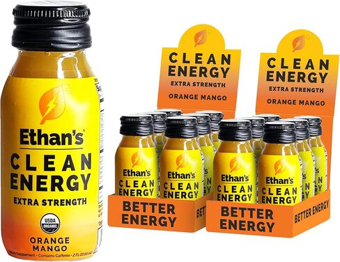 Ethan's Organic Clean Energy Shots Tart Cherry Ginger, 6 Pack of 2oz | 150mg Caffeine | Green Tea, Guayusa, Lion's Mane & Cordyceps | Sugar-Free, Vegan, Gluten-Free, USDA Organic in Saudi Arabia