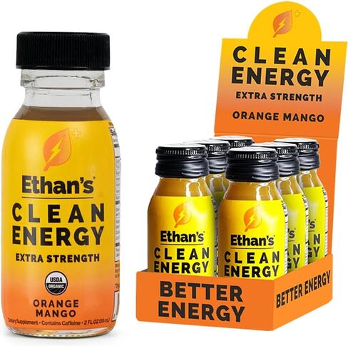 Ethan's Organic Clean Energy Shots Tart Cherry Ginger, 6 Pack of 2oz | 150mg Caffeine | Green Tea, Guayusa, Lion's Mane & Cordyceps | Sugar-Free, Vegan, Gluten-Free, USDA Organic in Saudi Arabia