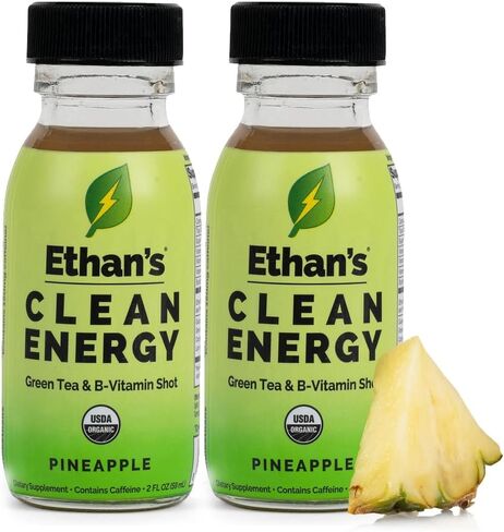 Ethan's Organic Clean Energy Shots Tart Cherry Ginger, 6 Pack of 2oz | 150mg Caffeine | Green Tea, Guayusa, Lion's Mane & Cordyceps | Sugar-Free, Vegan, Gluten-Free, USDA Organic in Saudi Arabia