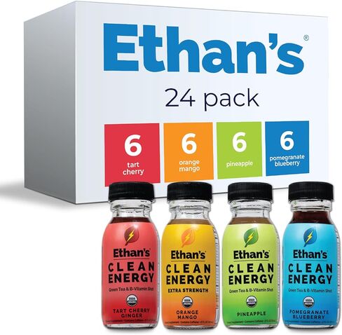 Ethan's Organic Clean Energy Shots Tart Cherry Ginger, 6 Pack of 2oz | 150mg Caffeine | Green Tea, Guayusa, Lion's Mane & Cordyceps | Sugar-Free, Vegan, Gluten-Free, USDA Organic in Saudi Arabia