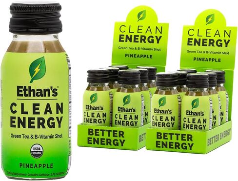 Ethan's Organic Clean Energy Shots Tart Cherry Ginger, 6 Pack of 2oz | 150mg Caffeine | Green Tea, Guayusa, Lion's Mane & Cordyceps | Sugar-Free, Vegan, Gluten-Free, USDA Organic in Saudi Arabia