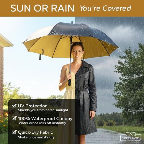 مظلة جولف مقاس 60 بوصة - مظلة واحدة كبيرة بقطر 52 بوصة، إطار من الألياف الزجاجية المقاومة للرياح، حماية ذهبية من الأشعة فوق البنفسجية، فتح تلقائي - أسود/ذهبي in Kuwait