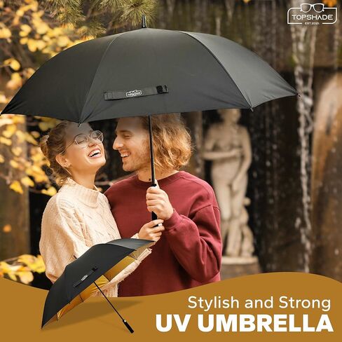 مظلة جولف مقاس 60 بوصة - مظلة واحدة كبيرة بقطر 52 بوصة، إطار من الألياف الزجاجية المقاومة للرياح، حماية ذهبية من الأشعة فوق البنفسجية، فتح تلقائي - أسود/ذهبي in Kuwait