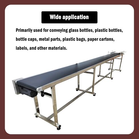 PVC Flat Conveyor Length 177inch Adjustable Speed 110V 370W Max Load Capacity 50KG Black PVC Belt Dual Guard Rail Stainless Steel Body for Warehouse Transport in Saudi Arabia
