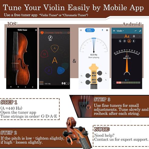 طقم كمان 4/4 بالحجم الكامل، مجموعة كمان صوتي من الخشب الصلب للمبتدئين من الطلاب البالغين والأطفال في سن المراهقة مع علبة كمان، قوس من خشب الورد، صنوبري، مسند للكتف، أوتار إضافية وجسر (بني، كامل) in Kuwait
