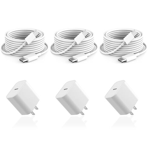 10ft Cable for Apple iPhone 16 15 Pro Max Charger Fast Charging iPad AirPods 4 (USB-C), 20w Type C Blcok 10-ft Long USB C to C Cord White 1Pack in Kuwait