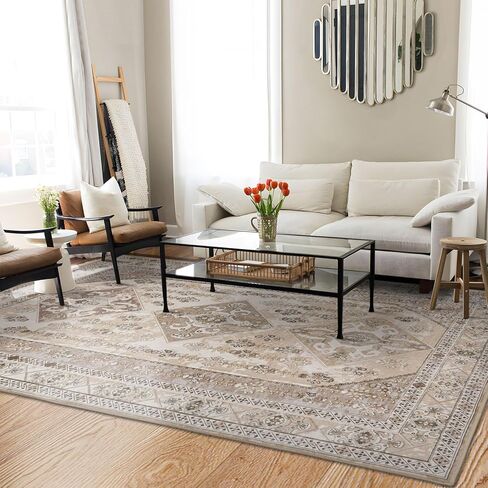 Rineflo- 5'x7 "سجاد منطقة ، سجادة قابلة للغسل لغرفة عشاء غرفة عشاء غرفة نوم ، على الطراز البوهيمي ناعم سجادة سجادة غير قابلة للانزلاق ، أو الشرقية خمر منخفضة السجادة مساحة كبيرة (وردي ، 5'x7") in Saudi Arabia