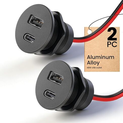 12V Aluminum USB Charger, 30W PD3.0 + 18W QC 3.0 High Speed USB Charging Socket, Recessed Mount Car Charger Accessories USB Outlet for RV Trailer Camper Van Car Boat (1Pcs) in Saudi Arabia
