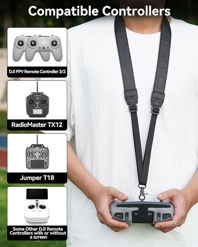 حزام رقبة قابل للتعديل لسلسلة DJI Avata 2/Avata/FPV/Phantom 3/4/Inspire، وحدة الهواء O3 ووحدة التحكم عن بعد FPV 3/2، RadioMaster TX12/Jumper T18 - حبل من جلد البولي يوريثان مع خطافات معدنية (50-63 بوصة) in Kuwait