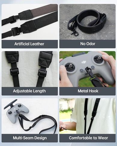 حزام رقبة قابل للتعديل لسلسلة DJI Avata 2/Avata/FPV/Phantom 3/4/Inspire، وحدة الهواء O3 ووحدة التحكم عن بعد FPV 3/2، RadioMaster TX12/Jumper T18 - حبل من جلد البولي يوريثان مع خطافات معدنية (50-63 بوصة) in Kuwait