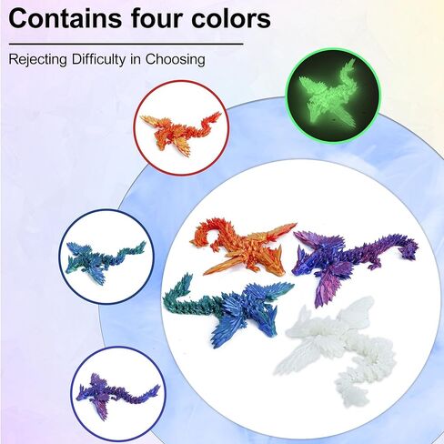 Dragon المطبوع ثلاثي الأبعاد مع أجنحة Flying Dragon 4pcs ، و 9 بوصات مفصلية مجنحة مجنحة للهدية المطبوعة ثلاثية الأبعاد ، ديكور الحيوانات الأليفة المكتبية ، مجموعة ألعاب تململ in Kuwait