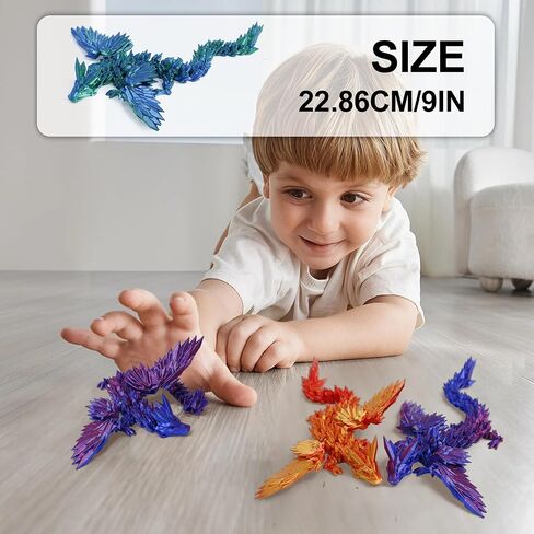 Dragon المطبوع ثلاثي الأبعاد مع أجنحة Flying Dragon 4pcs ، و 9 بوصات مفصلية مجنحة مجنحة للهدية المطبوعة ثلاثية الأبعاد ، ديكور الحيوانات الأليفة المكتبية ، مجموعة ألعاب تململ in Kuwait