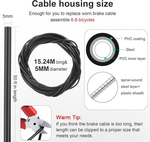 Brake Cable Housing, 5mm x 50ft Bicycle/Bike Lined Brake Cable Housing,Bicycle Brake Cable Housing,Bicycle Brake Cable Gear Wires Bikes Replacement Accessory for Mountain MTB or Road Bike, Black in Kuwait