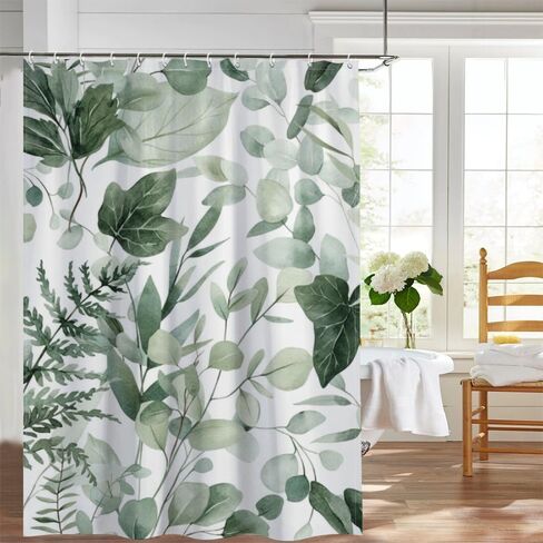 ستارة حمام بنمط أوراق السرخس مع خطافات، ستارة دش صيفية مقاومة للماء بوهو، ستائر كوتاجكور من القماش قابلة للغسل لديكور حوض الاستحمام RV وإكسسواراتها 68 × 72 بوصة in Kuwait