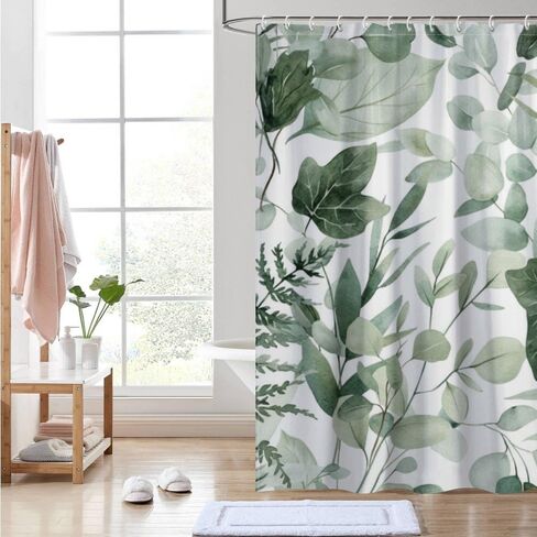 ستارة حمام بنمط أوراق السرخس مع خطافات، ستارة دش صيفية مقاومة للماء بوهو، ستائر كوتاجكور من القماش قابلة للغسل لديكور حوض الاستحمام RV وإكسسواراتها 68 × 72 بوصة in Kuwait