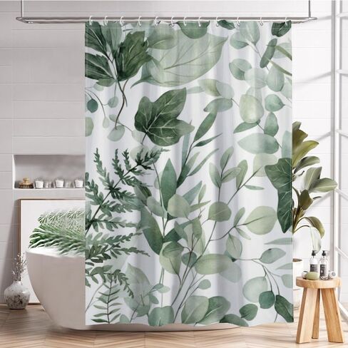 ستارة حمام بنمط أوراق السرخس مع خطافات، ستارة دش صيفية مقاومة للماء بوهو، ستائر كوتاجكور من القماش قابلة للغسل لديكور حوض الاستحمام RV وإكسسواراتها 68 × 72 بوصة in Kuwait