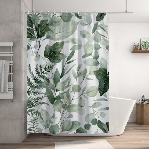 ستارة حمام بنمط أوراق السرخس مع خطافات، ستارة دش صيفية مقاومة للماء بوهو، ستائر كوتاجكور من القماش قابلة للغسل لديكور حوض الاستحمام RV وإكسسواراتها 68 × 72 بوصة in Kuwait