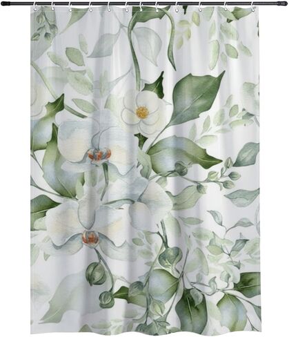 الأوركيد كاميليا عزر دش كشك الستار مع السنانير، الصيف ستارة دش الحد الأدنى للماء، قابل للغسل النسيج عطلة ستائر أنيقة للحمام لعطلة الديكور 72 × 72 في in Kuwait