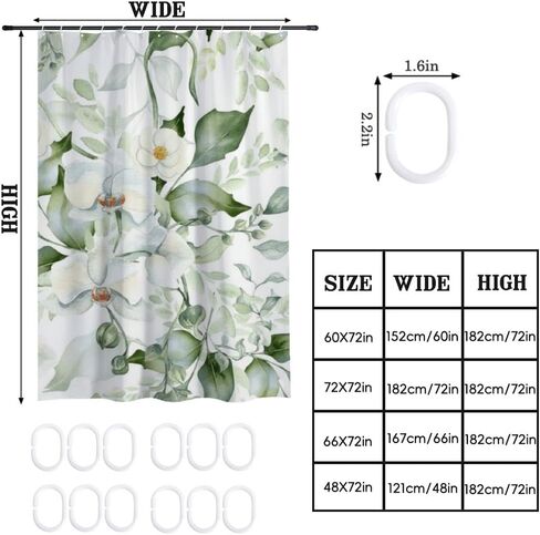 الأوركيد كاميليا عزر دش كشك الستار مع السنانير، الصيف ستارة دش الحد الأدنى للماء، قابل للغسل النسيج عطلة ستائر أنيقة للحمام لعطلة الديكور 72 × 72 في in Kuwait