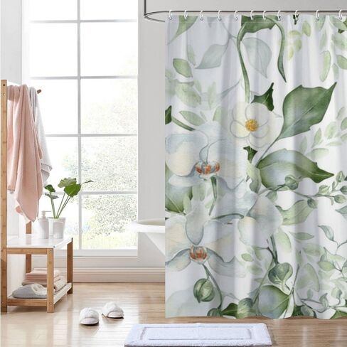 الأوركيد كاميليا عزر دش كشك الستار مع السنانير، الصيف ستارة دش الحد الأدنى للماء، قابل للغسل النسيج عطلة ستائر أنيقة للحمام لعطلة الديكور 72 × 72 في in Kuwait