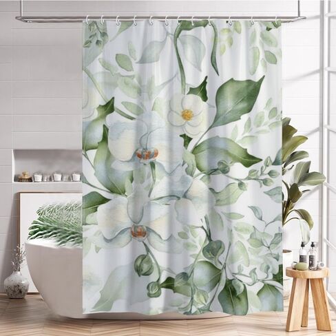 الأوركيد كاميليا عزر دش كشك الستار مع السنانير، الصيف ستارة دش الحد الأدنى للماء، قابل للغسل النسيج عطلة ستائر أنيقة للحمام لعطلة الديكور 72 × 72 في in Kuwait