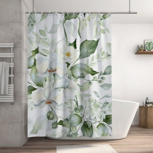 الأوركيد كاميليا عزر دش كشك الستار مع السنانير، الصيف ستارة دش الحد الأدنى للماء، قابل للغسل النسيج عطلة ستائر أنيقة للحمام لعطلة الديكور 72 × 72 في in Kuwait