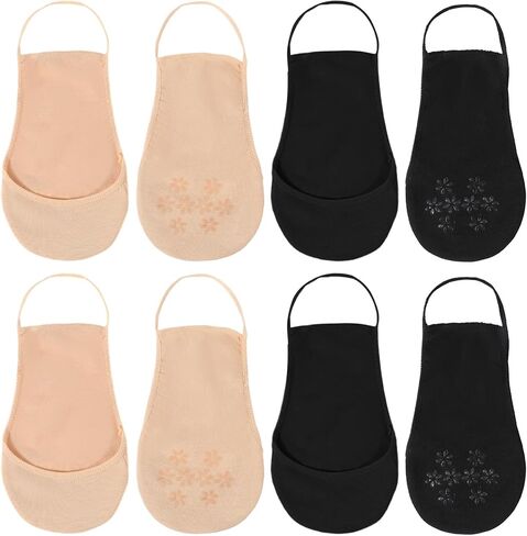 4Pairs Women Ball of Foot Cushion Socks Low Cut Liner Socks No Show Toe Topper with Sling Non-Slip for Heels Dress Shoes in Kuwait