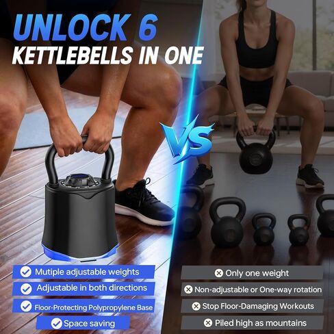Adjustable Kettlebell，6-in-1 Quick Change Adjustable Kettlebell Set (6.5-40 LBS) for Home Gym - Space-Saving Design with Scratch-Resistant Rubber Base to Protect Floors, Two-Way Rotating Handle for Full Body Workouts in Kuwait
