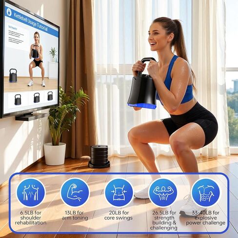 Adjustable Kettlebell，6-in-1 Quick Change Adjustable Kettlebell Set (6.5-40 LBS) for Home Gym - Space-Saving Design with Scratch-Resistant Rubber Base to Protect Floors, Two-Way Rotating Handle for Full Body Workouts in Kuwait