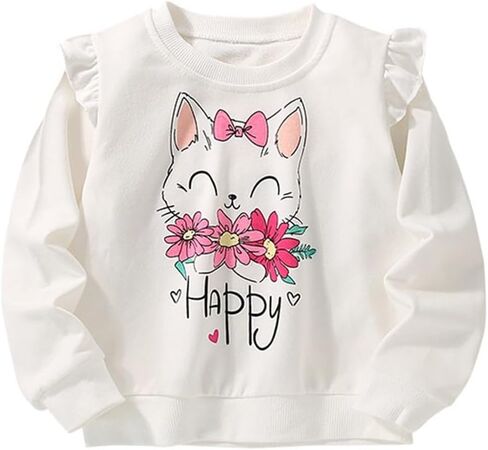 Girls Sweatshirts Long Sleeve Tops Kids Pullover Cute Kitten Print Shirt 3-8T in Saudi Arabia