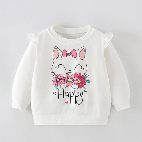 Girls Sweatshirts Long Sleeve Tops Kids Pullover Cute Kitten Print Shirt 3-8T in Saudi Arabia