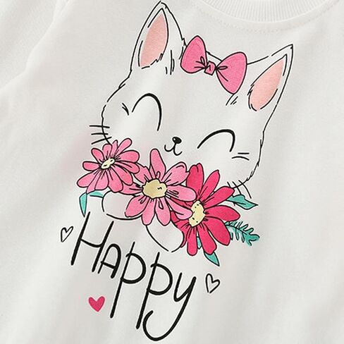 Girls Sweatshirts Long Sleeve Tops Kids Pullover Cute Kitten Print Shirt 3-8T in Saudi Arabia
