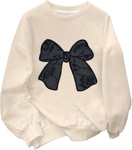 WDIRARA Girl's Bow Graphic Sweatshirts Cute Crew Neck Long Sleeve Pullover Tops in Saudi Arabia
