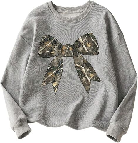 Girl's Camo Bowknot Graphic Sweatshirt Crew Neck Pullover Sweatshirts Fall Tops in Saudi Arabia
