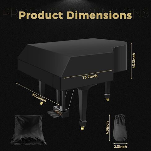 غطاء بيانو صغير للأطفال - طبقة خارجية من أكسفورد 600D مع بطانة من الصوف الفخم، مقاوم للماء للخدش لتغطية البيانو الكبير (S - 62.99 بوصة/160 سم) in Kuwait