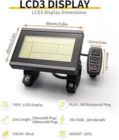 Ebike LCD عرض متر Pedelec KT-LCD3 36V 48V 72V دراجة كهربائية طقم تحويل ذكي عرض عداد السرعة مع المكونات للماء لوحدة تحكم KT in Kuwait