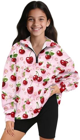 Binienty Half Zip Sweatshirts Girls Plus Size Long Sleeve Shirts Jacket Quarter Zipper Pullover Crop Tops in Kuwait