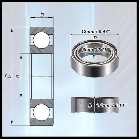 MR128ZZ 8x12x3.5mm Double Metal Shield Single Row Deep Groove Ball Bearings Silver Tone - Pack of 20 Durable Material in Kuwait
