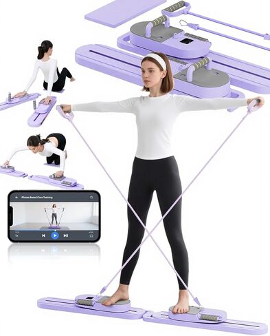 PRO PILATES Board & Reformer Machine - صالة الألعاب الرياضية متعددة الوظائف مع منصات الكوع المريح ، بار وتوقيت اليوغا ، 300 رطل المعدات بيلاتس تجريب (أرجوانية) in Kuwait