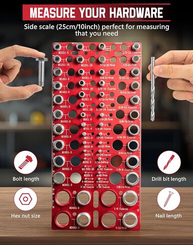مدقق 56 خيط، VEXTHYX 30 قياسي و26 مقياس صامولة ومسمار متري، SAE ومكتشف حجم المسمار المتري لقياس مقياس المسمار، أداة تحديد خيط المسمار القابلة للتركيب على الحائط مع مسطرة بوصة وسم in Kuwait