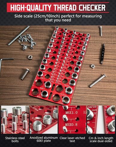 مدقق 56 خيط، VEXTHYX 30 قياسي و26 مقياس صامولة ومسمار متري، SAE ومكتشف حجم المسمار المتري لقياس مقياس المسمار، أداة تحديد خيط المسمار القابلة للتركيب على الحائط مع مسطرة بوصة وسم in Kuwait