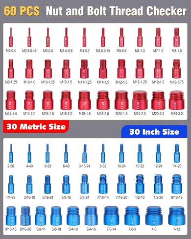 Thread Checker, 60 pcs Nut and Bolt Thread Checker, 30 Inch & 30 Metric Box Set Thread Gauge, Bolt Size Finder for Size Check on Tricky and Narrow Area in Saudi Arabia