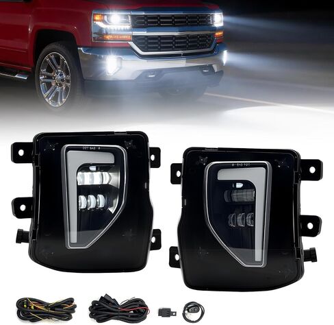 LED&DRL Fog Lights fit for 2016 2017 2018 Chevy Silverado 1500 16 17 18 w/Switch and Wiring Harness, A Pair Front Bumper Driving Fog Lamps with Daytime Running Light & Amber Turn Signal in Saudi Arabia