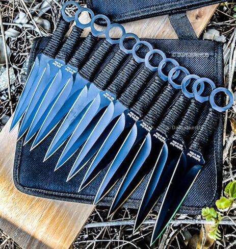 مجموعة سكاكين رمي النينجا للتخييم والصيد والقتال باللون الأسود/قوس قزح 12 قطعة/24 قطعة سكاكين مع غمد أسود وقوس قزح (12 قطعة قوس قزح) in Kuwait