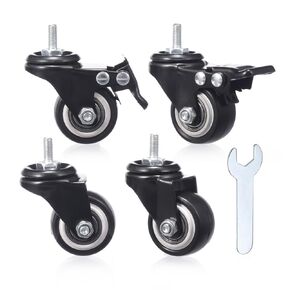 عجلات 1.5 بوصة، مجموعة عجلات مكونة من 4 عجلات جذعية ملولبة شديدة التحمل، عجلات دوارة M6 × 15 مم من البولي يوريثان بدون ضوضاء مع دوران 360 درجة، (اثنان مع فرامل) in Kuwait